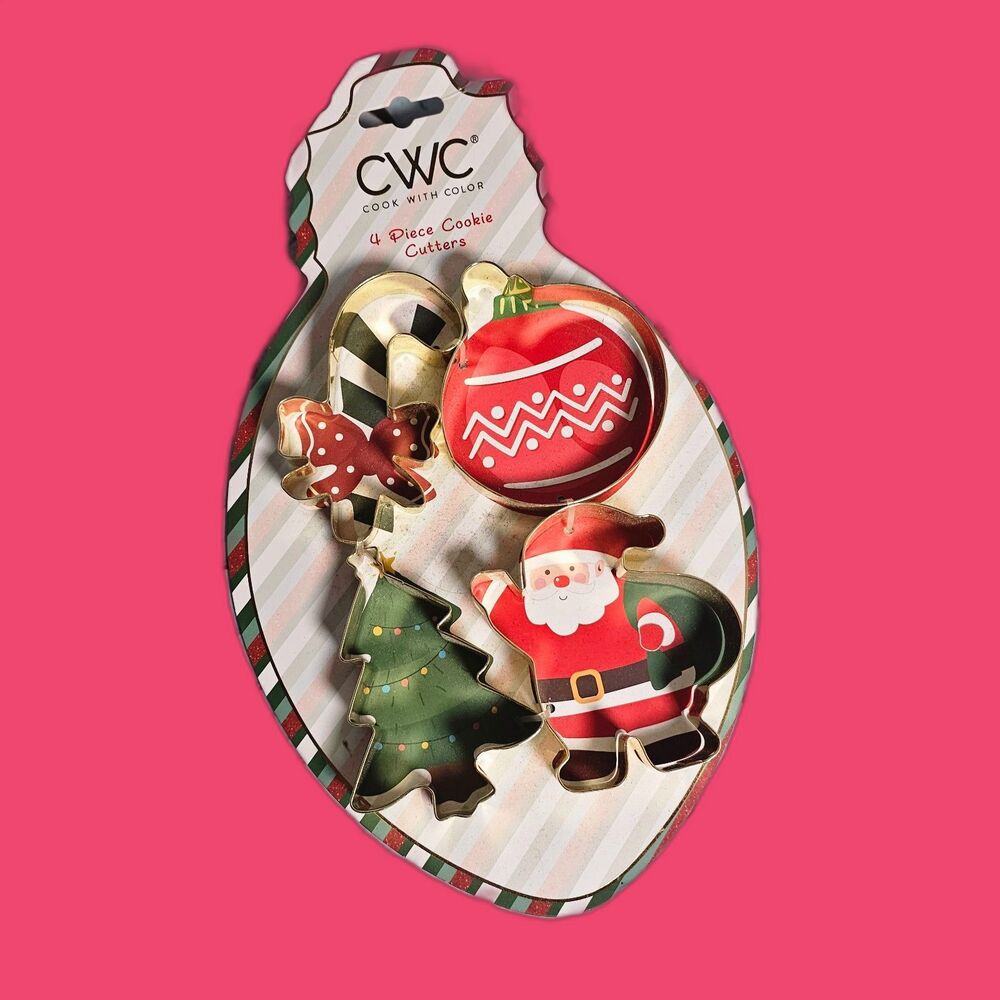 CWC Cook With Color Christmas Cookie Cutters Set 4 Pc Santa Tree Ornament New